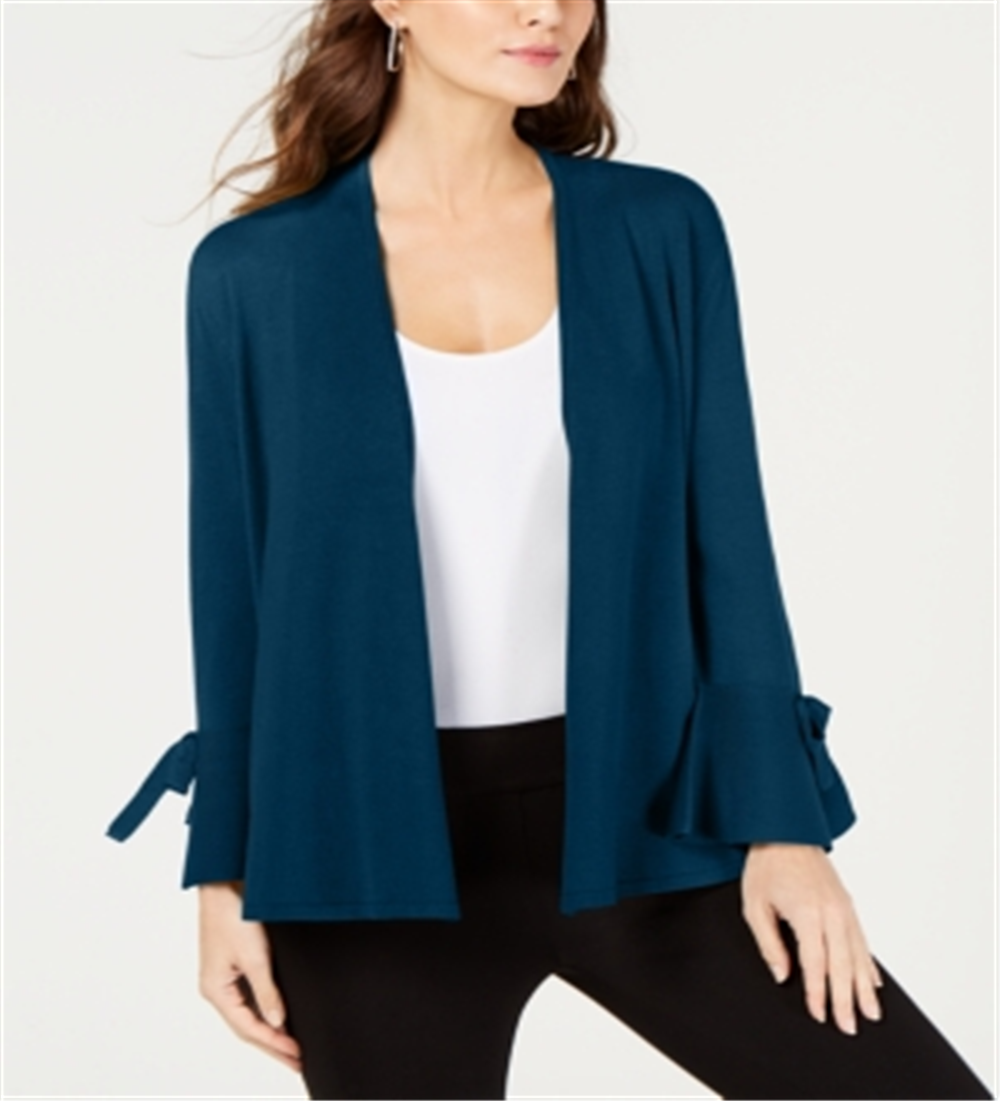 Alfani Women's Tie Sleeve Cardigan Teal Size Petite S