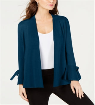 Alfani Women's Tie Sleeve Cardigan Teal Size Petite S
