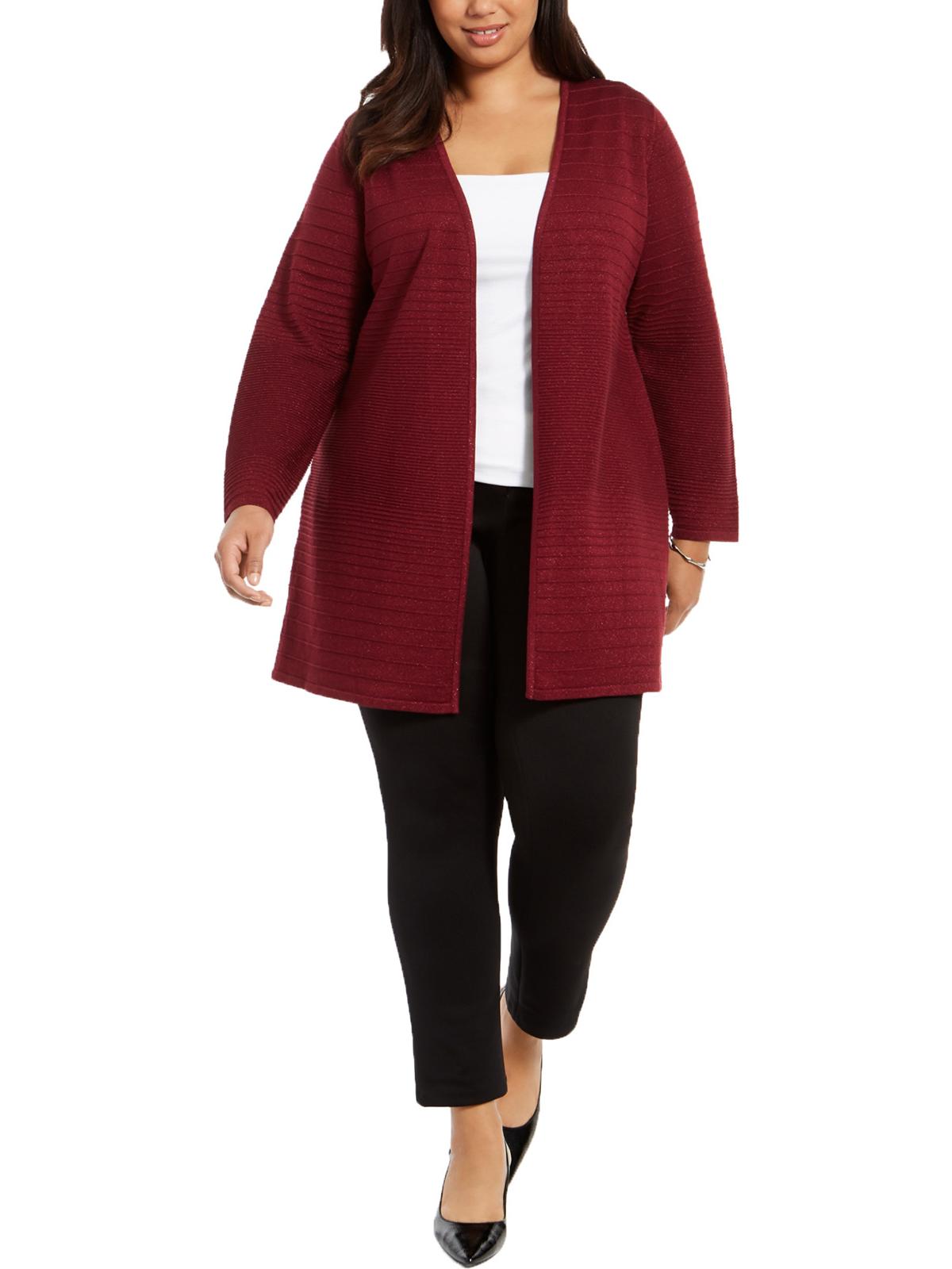 Alfani Women's Mod Shimmer Metallic Striped Cardigan Top Berry Jam Size 0X