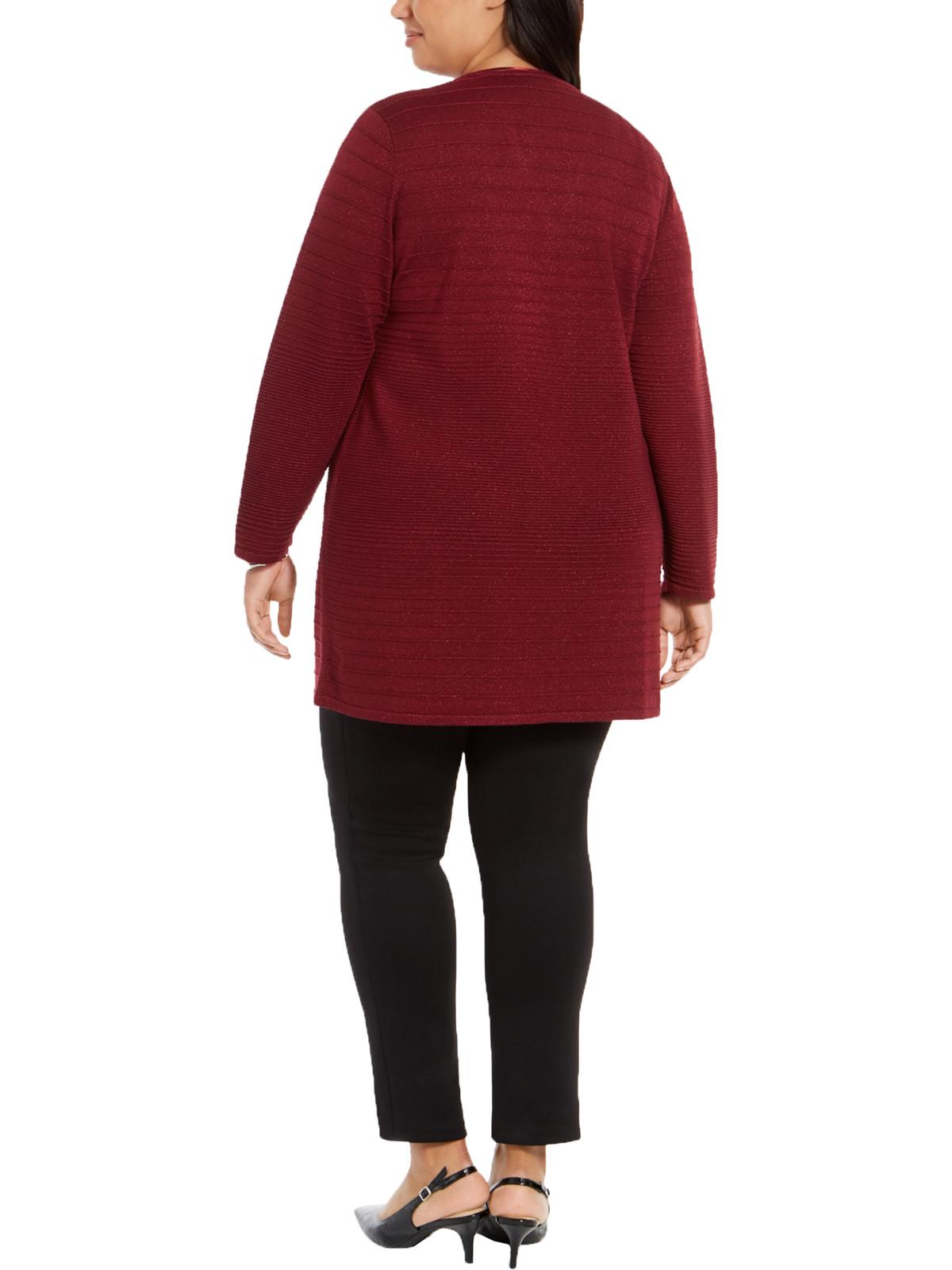 Alfani Women's Mod Shimmer Metallic Striped Cardigan Top Berry Jam Size 0X