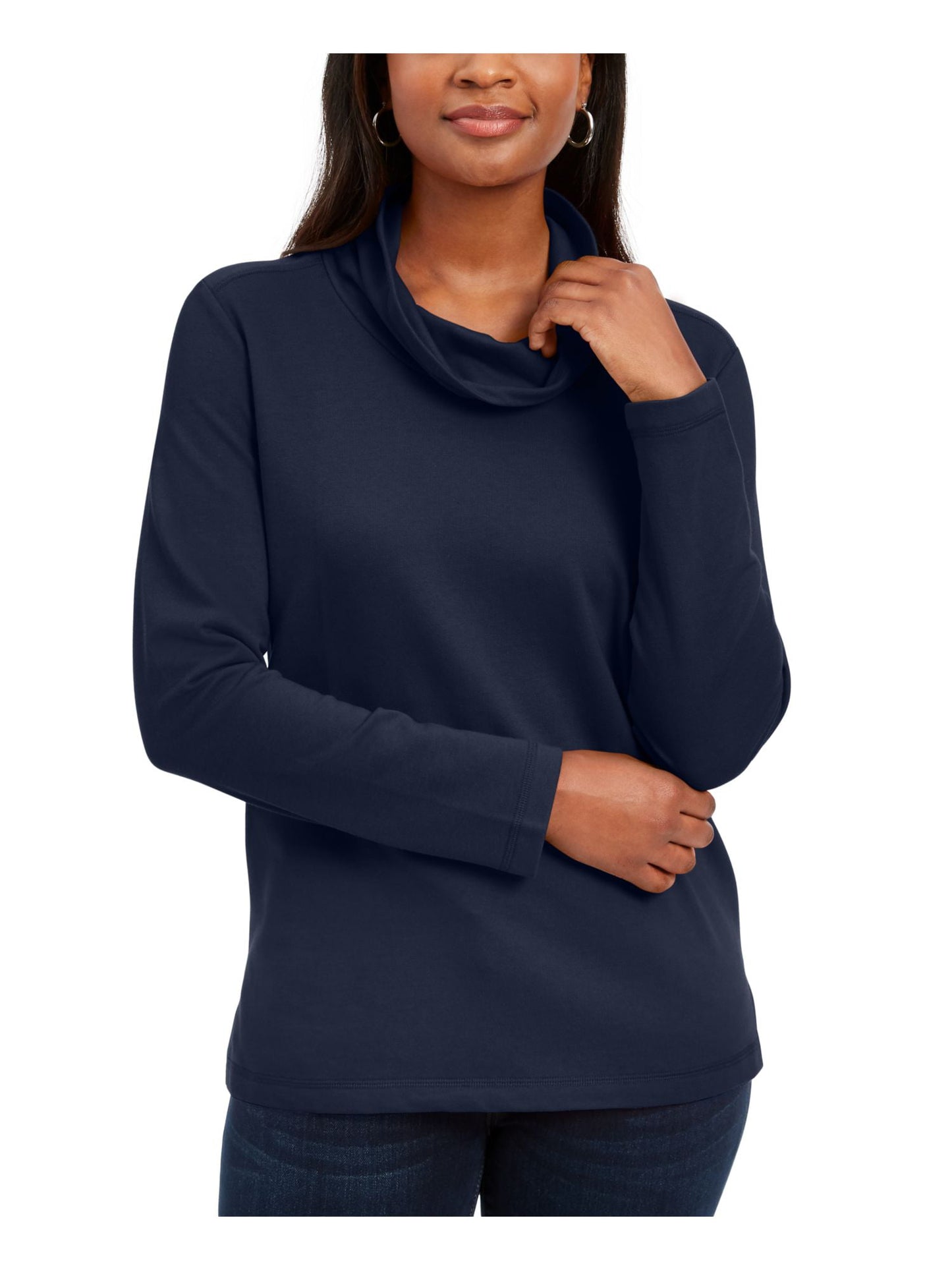 Karen Scott Women's Heather Long Sleeve Turtle Neck Blouse Top Black Size Petite Medium