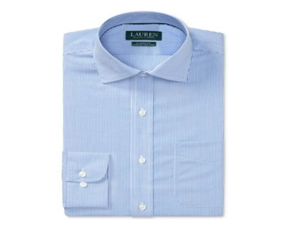Ralph Lauren Men's Non Iron Classic Fit Stretch Poplin Dress Shirt Blue Size L