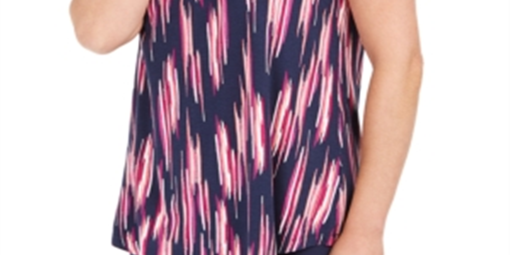 JM Collection Women's Short Sleeve Printed Top Navy Multi Size Medium