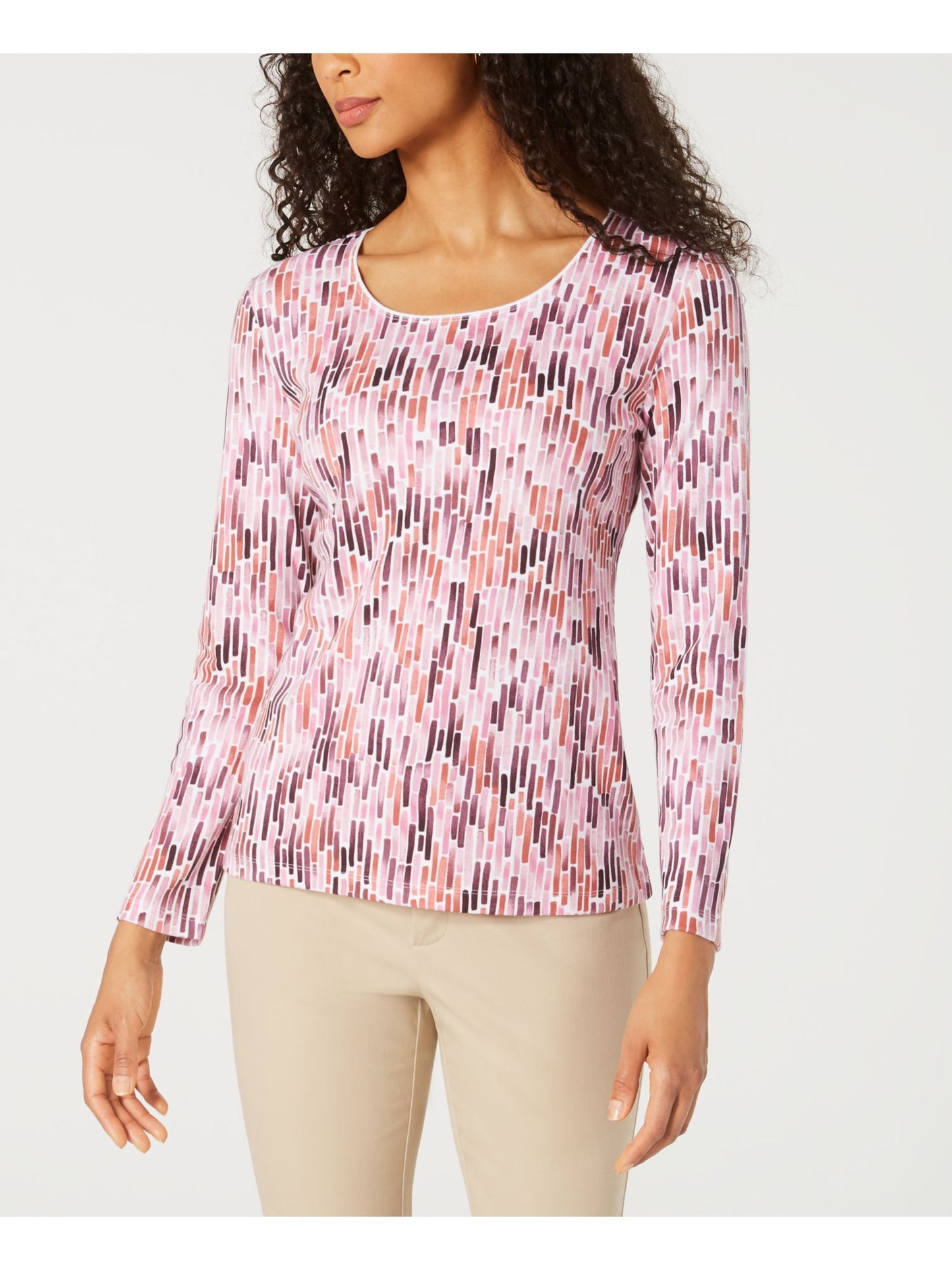 Karen Scott Women's Watercolor Printed Top Red Size Small