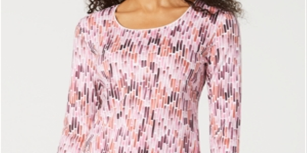 Karen Scott Women's Watercolor Printed Top Red Size Small