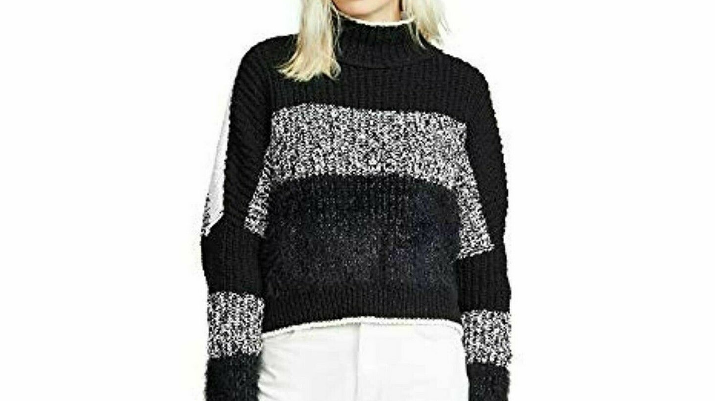 Free People Women's Sunbrite Mock Neck Crop Sweater Black Size Small