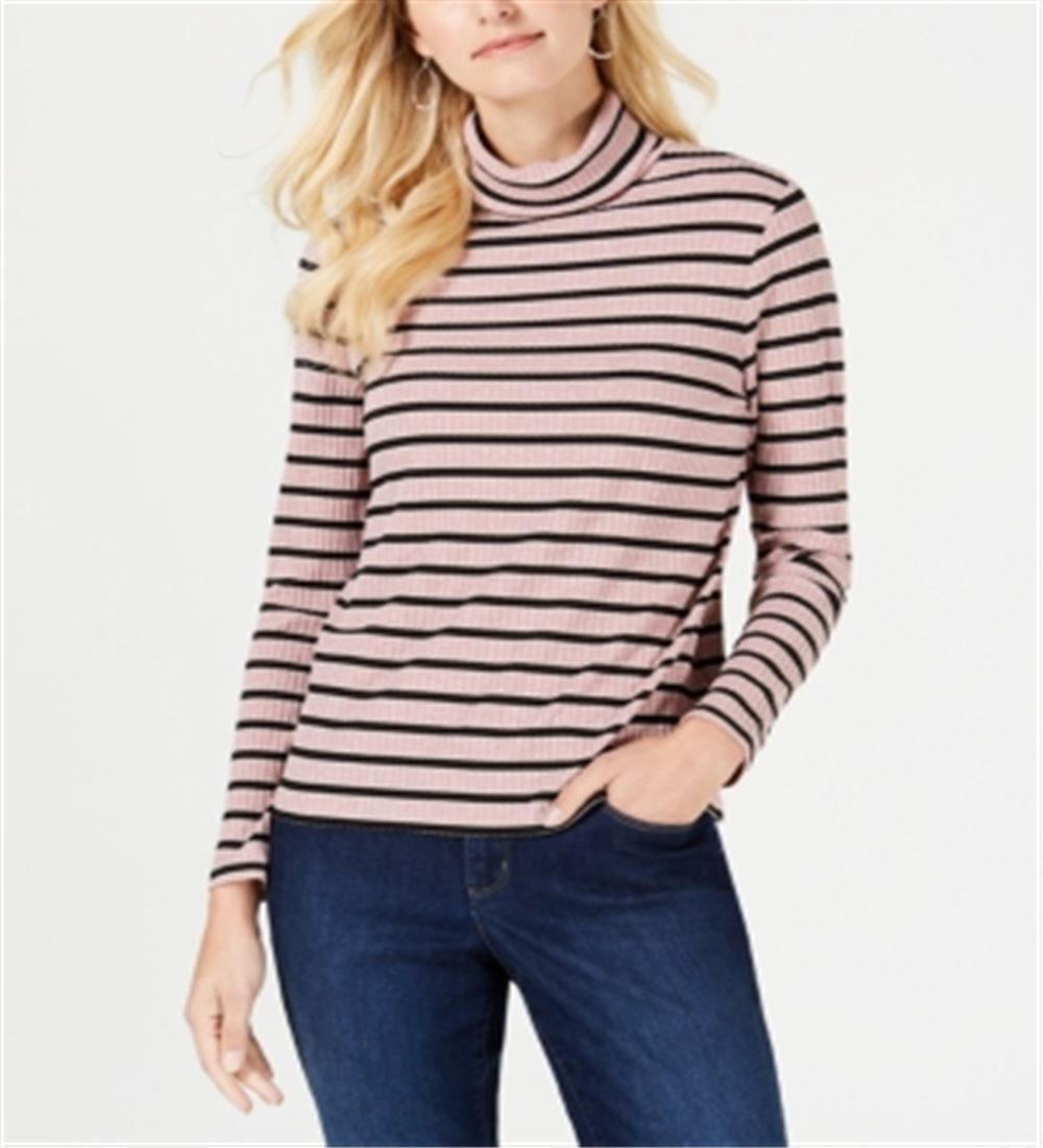 Charter Club Women's Striped Turtleneck Top Pink Size Petite Small
