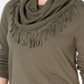 Style & Co Women's Fringed Cowl Neck Sweater Olive Size Petite XL