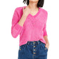 Bar III Women's Eyelet V Neck Crop Sweater Pink Size Small