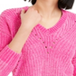 Bar III Women's Eyelet V Neck Crop Sweater Pink Size Small
