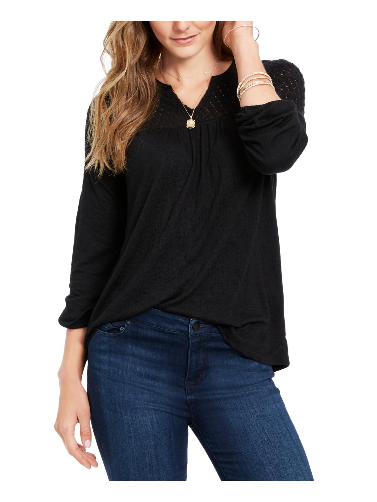 Style & Co Women's Lace Shoulder Top Black Size Petite S