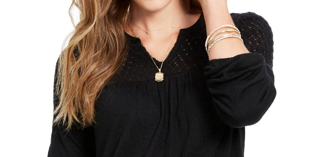 Style & Co Women's Lace Shoulder Top Black Size Petite S