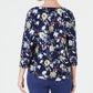Charter Club Women's Floral 3/4 Sleeve Boat Neck Top Blue Size Large