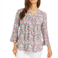 Charter Club Women's Floral Print Pleated Top White Size Small