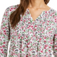 Charter Club Women's Floral Print Pleated Top White Size Small