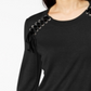 INC International Concepts Women's Ribbon Laced Sweatshirt Black Size Petite S/M