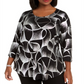 JM Collection Women's Plus Printed Top Black- Silver Size 0X