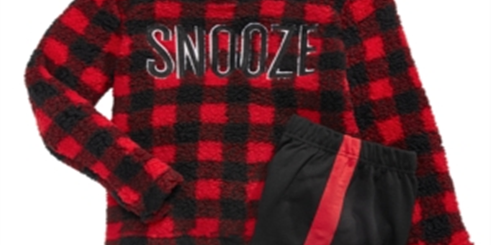 Max & Olivia Big Boy's 2 Pc Snooze Faux Sherpa Top & Colorblocked Pants Pajama Set Red -Black Size S