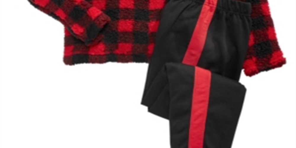 Max & Olivia Big Boy's 2 Pc Snooze Faux Sherpa Top & Colorblocked Pants Pajama Set Red -Black Size S