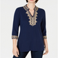 Charter Club Women's Lace Trim Tunic Top Blue Size X-Small