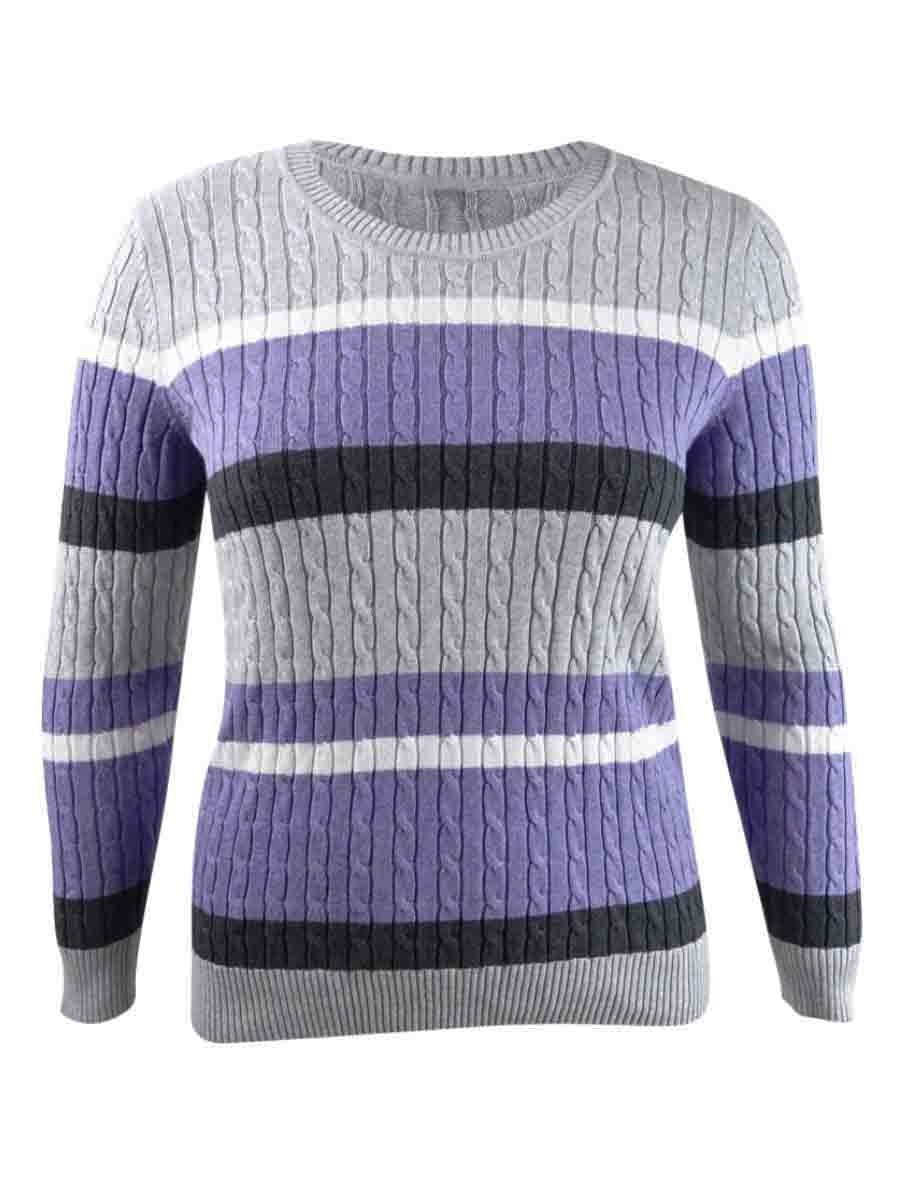 Karen Scott Women's Cotton Striped Sweater Purple  Size Petite X-Large