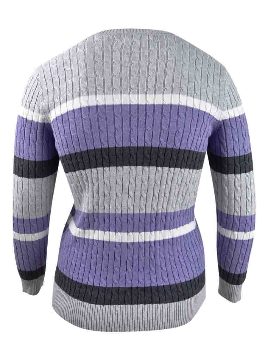 Karen Scott Women's Cotton Striped Sweater Purple  Size Petite X-Large