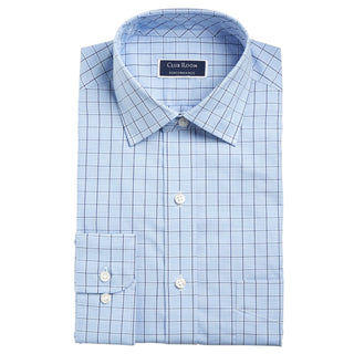 Club Room Men's Windowpane Button up Dress Shirt Blue-Navy  Size 17.5-36/37