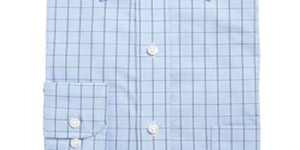 Club Room Men's Windowpane Button up Dress Shirt Blue-Navy  Size 17.5-36/37