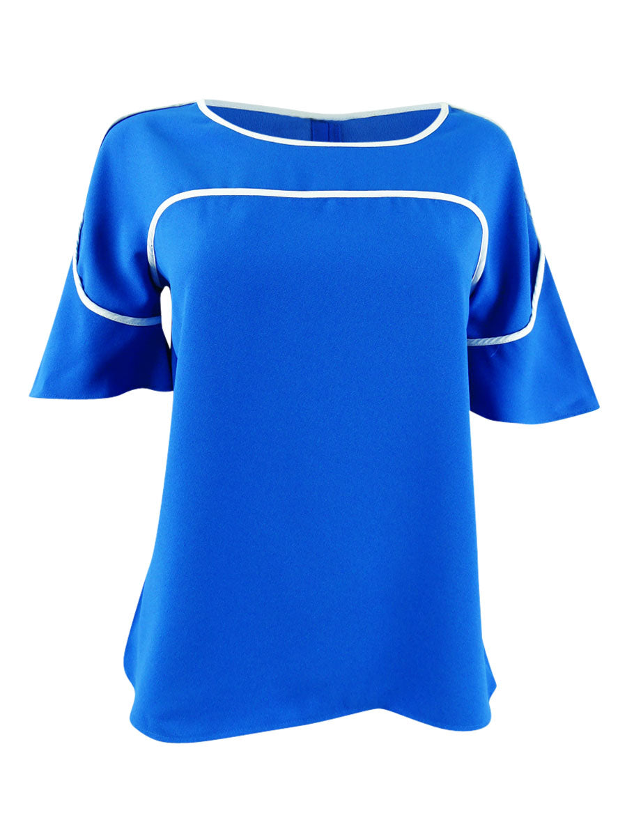 Alfani Women's Piped Flutter Sleeve Top Blue Size Petite Small