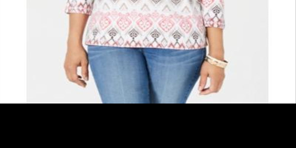 Karen Scott Women's Printed V Neck Top Orange Size Small