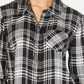 Style & Co Women's Cotton Tab Sleeve Plaid Shirt Black Size PP