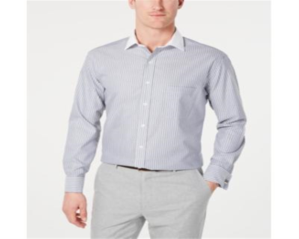 Tasso Elba Men's Classic Regular Fit Non Iron Supima Cotton Twill Bar Stripe French Cuff Dress Shirt Burgundy Size 18.5X34X35