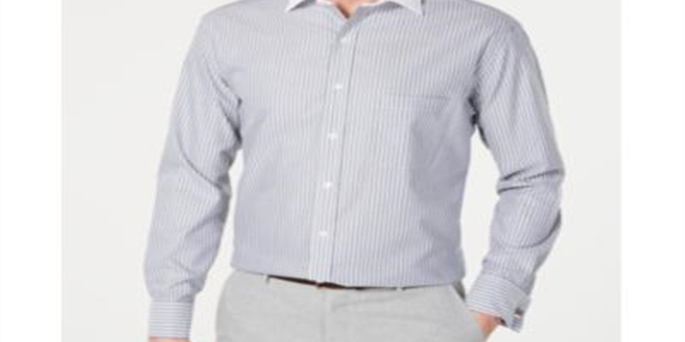 Tasso Elba Men's Classic Regular Fit Non Iron Supima Cotton Twill Bar Stripe French Cuff Dress Shirt Burgundy Size 18.5X34X35