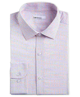 Bar III Men's White Geometric Collared Slim Fit Stretch Dress Shirt Natural Size 14.5- 32/33