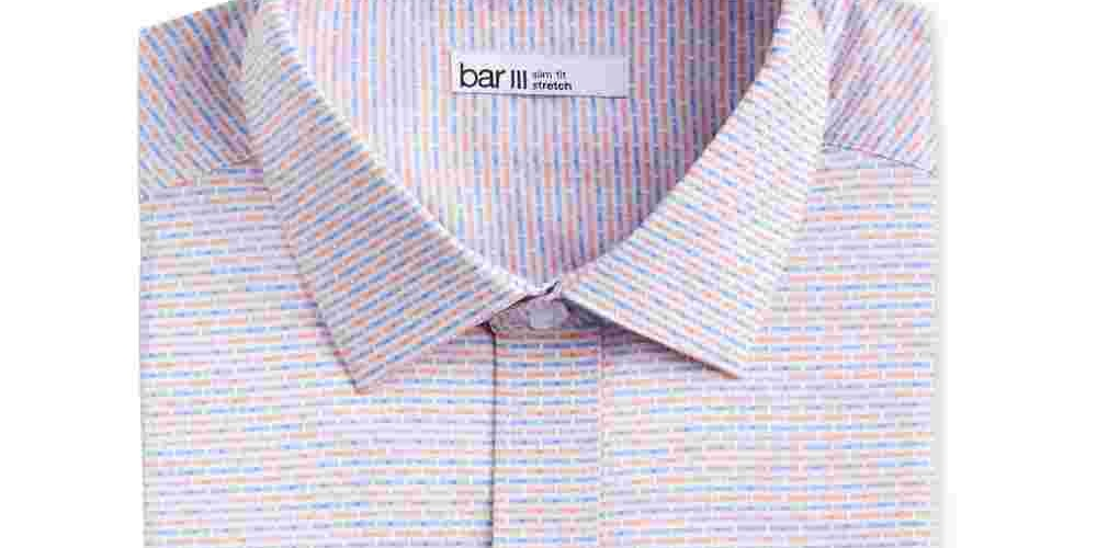 Bar III Men's White Geometric Collared Slim Fit Stretch Dress Shirt Natural Size 14.5- 32/33