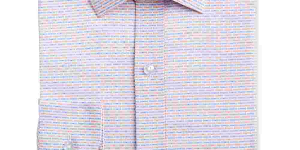 Bar III Men's White Geometric Collared Slim Fit Stretch Dress Shirt Natural Size 14.5- 32/33