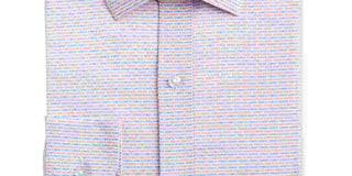 Bar III Men's White Geometric Collared Slim Fit Stretch Dress Shirt Natural Size 14.5- 32/33