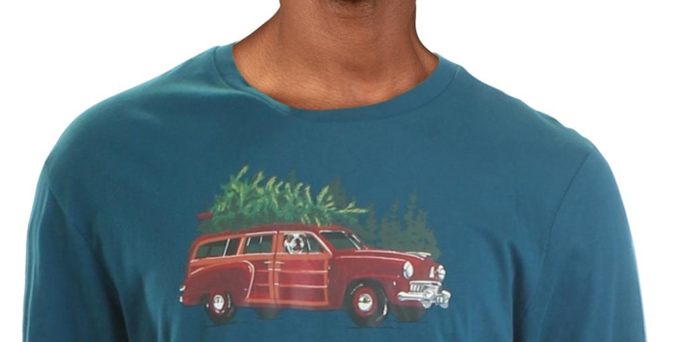 Club Room Men's Woodie Wagon Holiday Party T-Shirt Blue Size X-Large