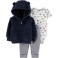 Carter's Boy's Ears Faux Sherpa Zip up Hoodie Set Blue Size 9M