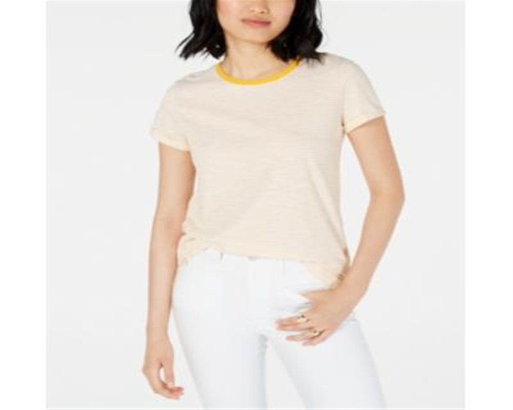Maison Jules Women's Crewneck Ringer T-Shirt Yellow Size X-Small