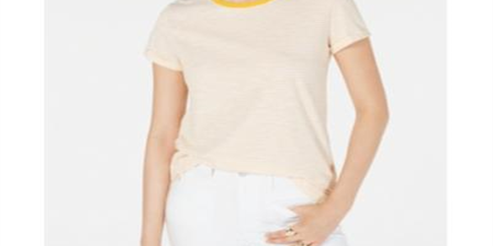 Maison Jules Women's Crewneck Ringer T-Shirt Yellow Size X-Small