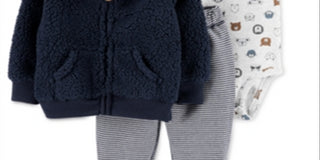 Carter's Baby Boy's 3 Pc Hooded Fleece Jacket Bodysuit & Pants Set Blue Size NEWBORN