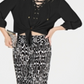 INC International Concepts Women's Lace up Blouse Black Size Petite S/M