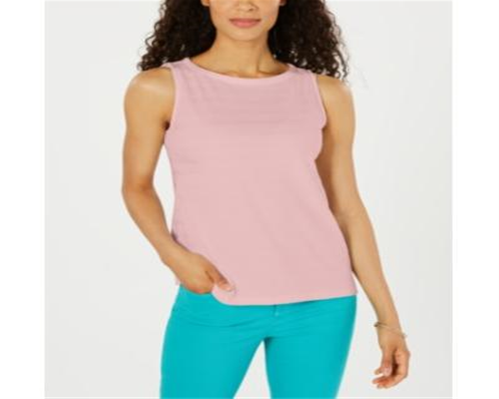 Charter Club Women's Textured Cotton Tank Top Misty Pink Size Petite L