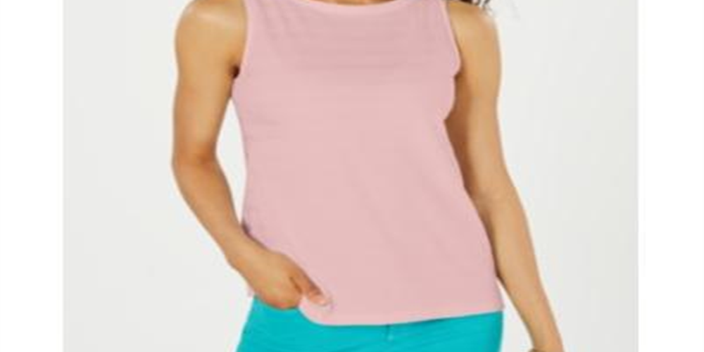 Charter Club Women's Textured Cotton Tank Top Misty Pink Size Petite L