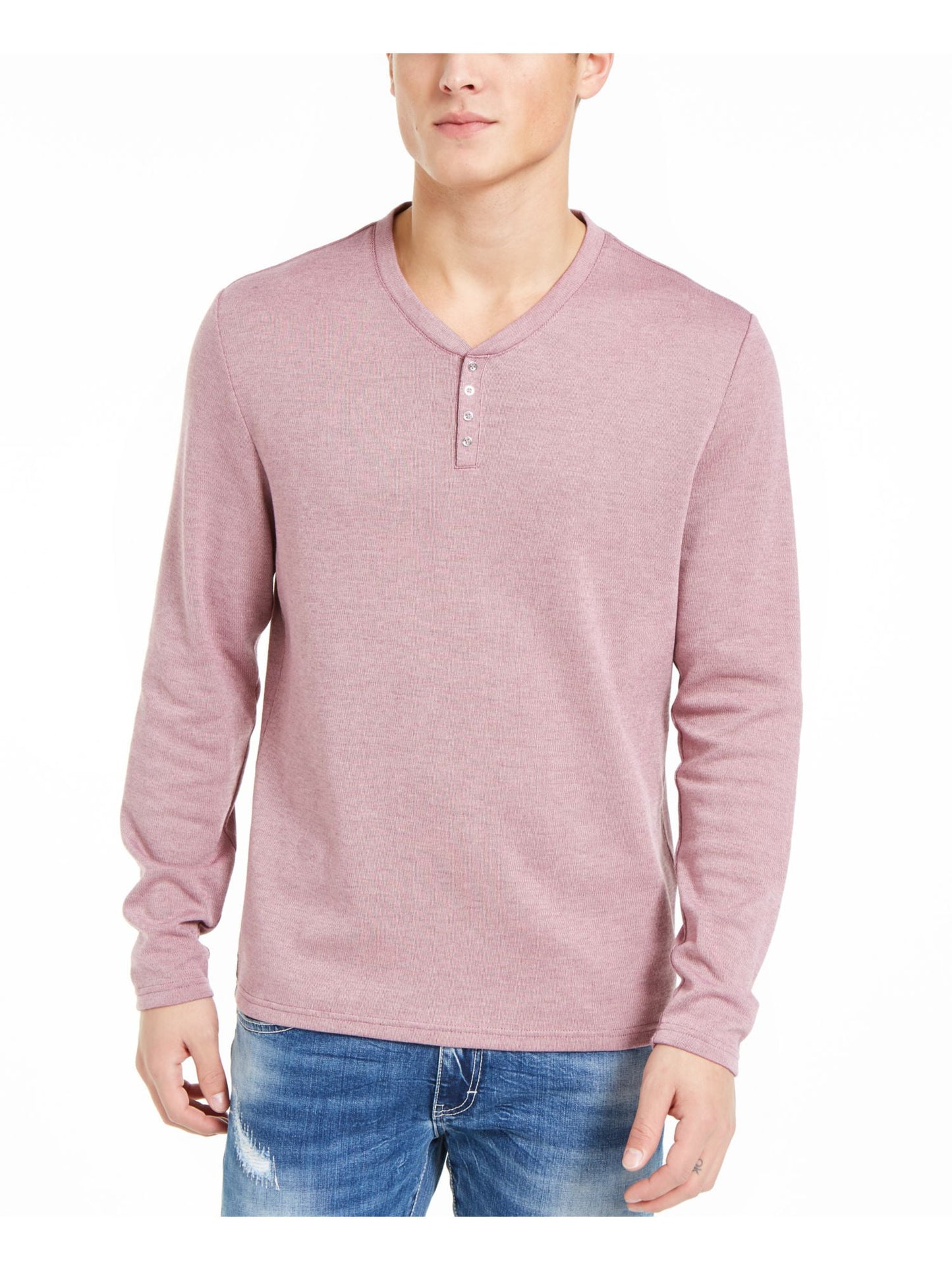 INC International Concepts Men's Heather Long Sleeve Scoop Neck Sweater Purple Size X-Large