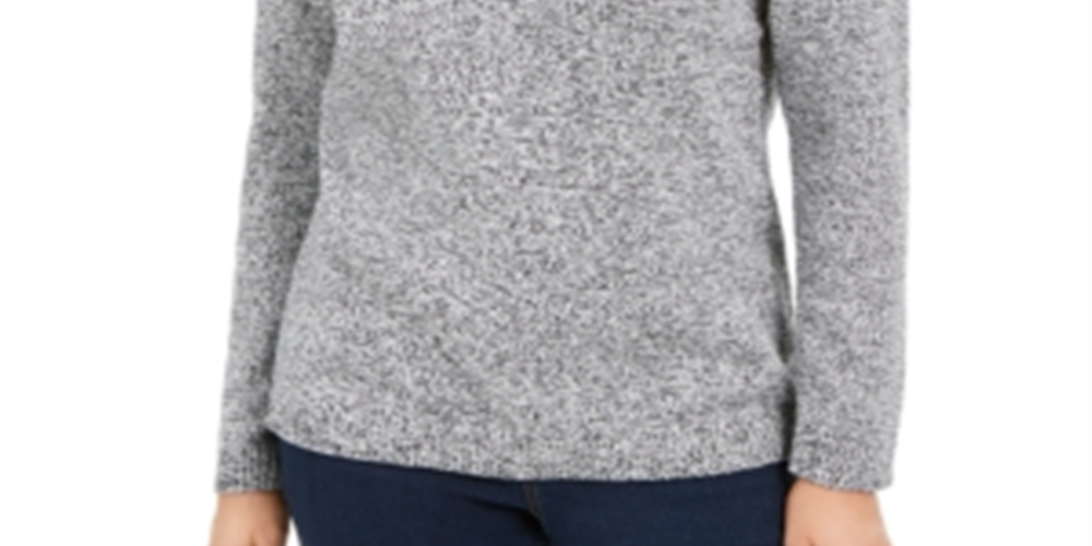 Karen Scott Women's Embellished Ribbed Long Sleeve V Neck Sweater Black-White Size Petite Small