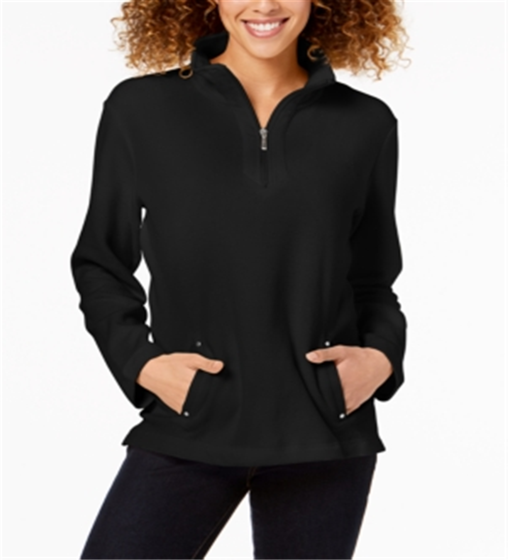 Karen Scott Women's Zip Neck Top Black Size Petite S