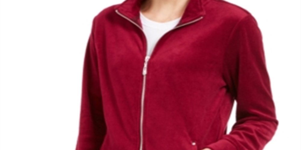 Karen Scott Women's Velour Zip Front Jacket Purple Size Petite Small