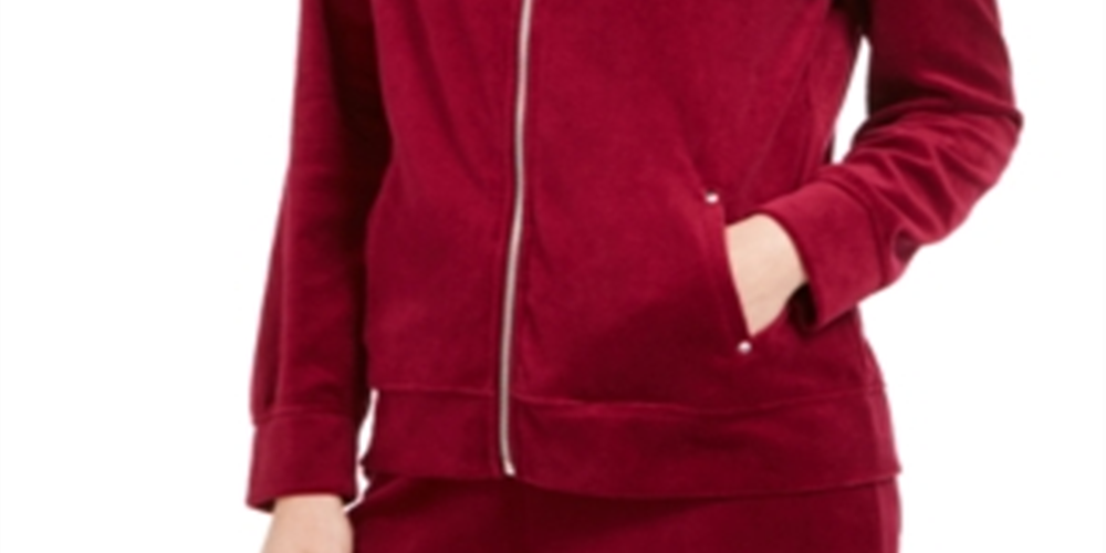 Karen Scott Women's Velour Zip Front Jacket Purple Size Petite Small